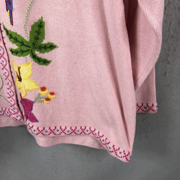 Storybook Sweater Womens 2X Plus Size Pink Parrots Tropical Cardigan Art to Wear - Picture 12 of 16